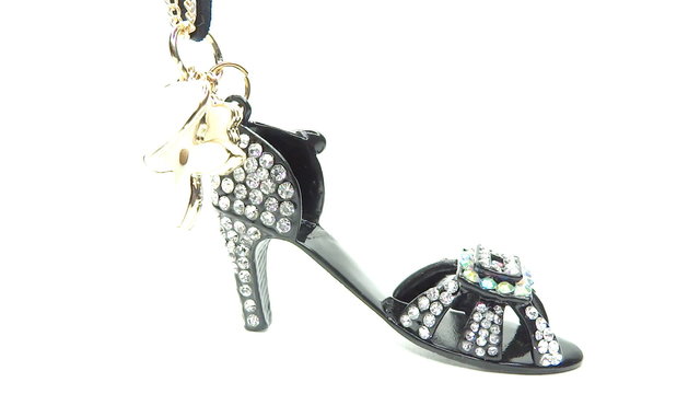 Gold pendant black shoe with diamond jewelery crystals