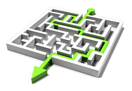 square maze exit with the green path