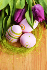 easter eggs  and tulip