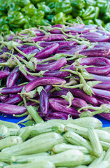 Eggplants and zucchini at the market
