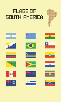 Flags Of South America Made Of Dots vector illustration