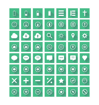 Flat Icons Vector set on green background with shadows