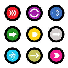 Arrow sign icon set in circle shape internet button