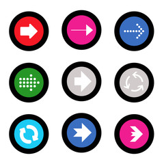 Arrow sign icon set in circle shape internet button