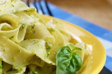 Pasta pesto closeup