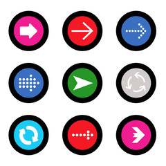 Arrow sign icon set in circle shape internet button