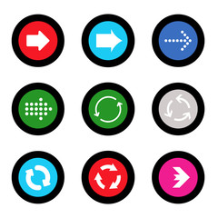 Arrow sign icon set in circle shape internet button