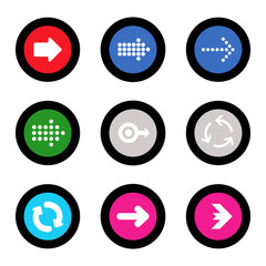 Arrow sign icon set in circle shape internet button