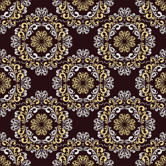 Seamless floral royal Wallpaper on the brown Background.