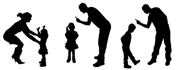 vector illustration with family silhouettes.