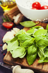 Fresh basil and ingredients