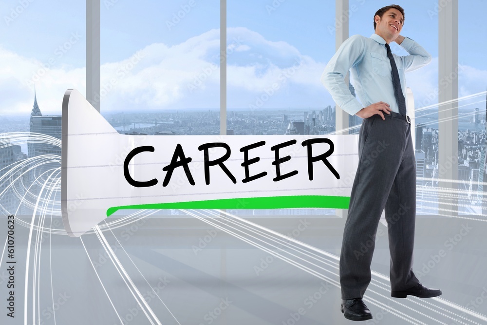 Poster composite image of thinking businessman with hand on head