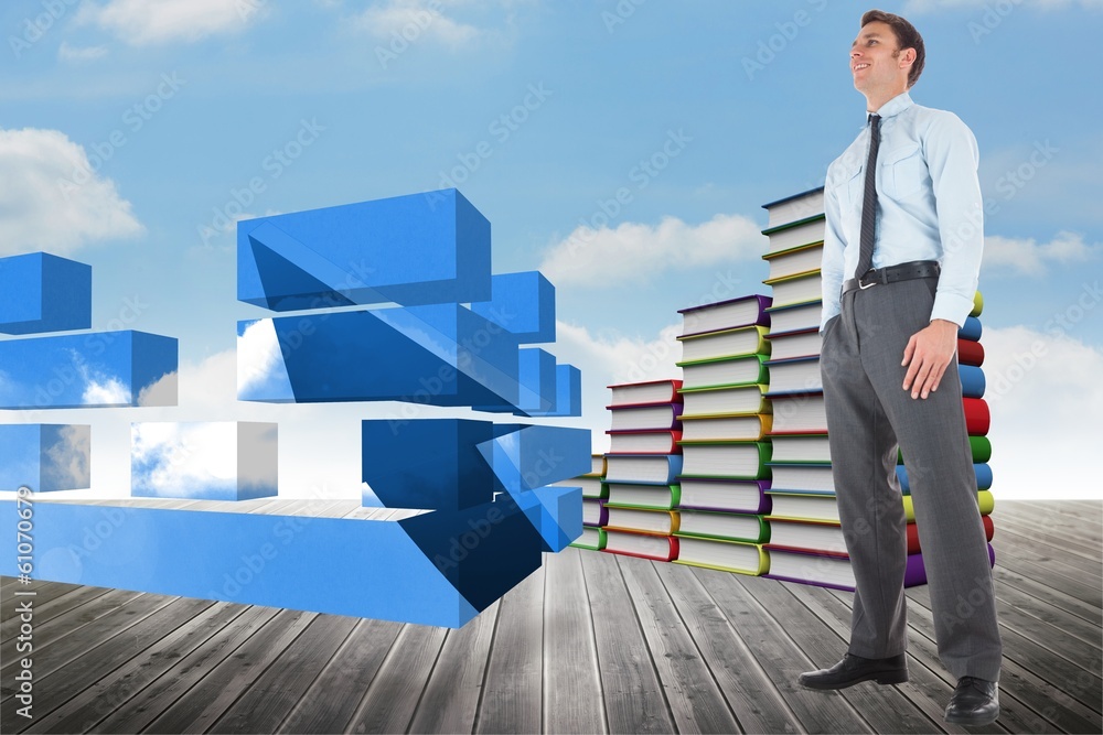 Poster composite image of happy businessman standing with hands in
