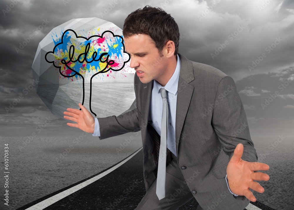 Poster composite image of businessman posing with hands out