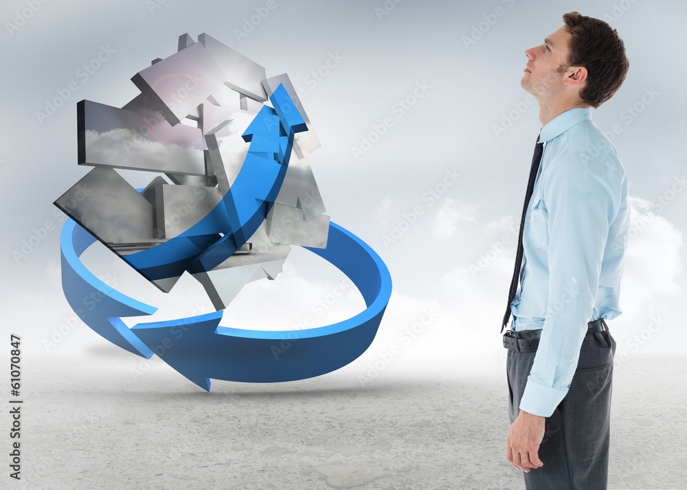 Poster composite image of serious businessman standing with hand in
