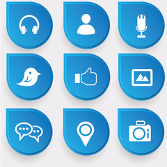 Social media sign on blue buttons,vector