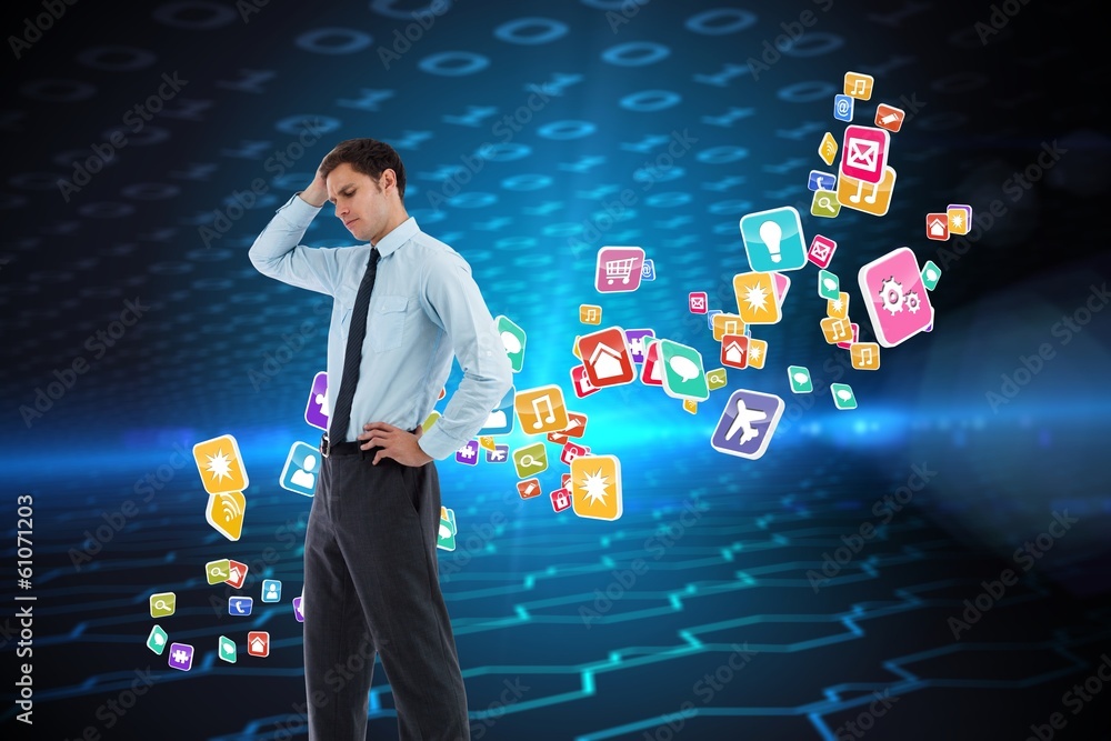 Poster composite image of thoughtful businessman with hand on head