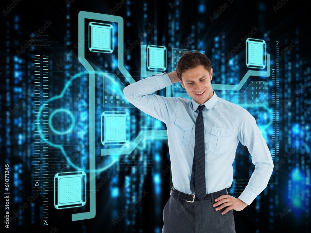 Poster composite image of thinking businessman with hand on head