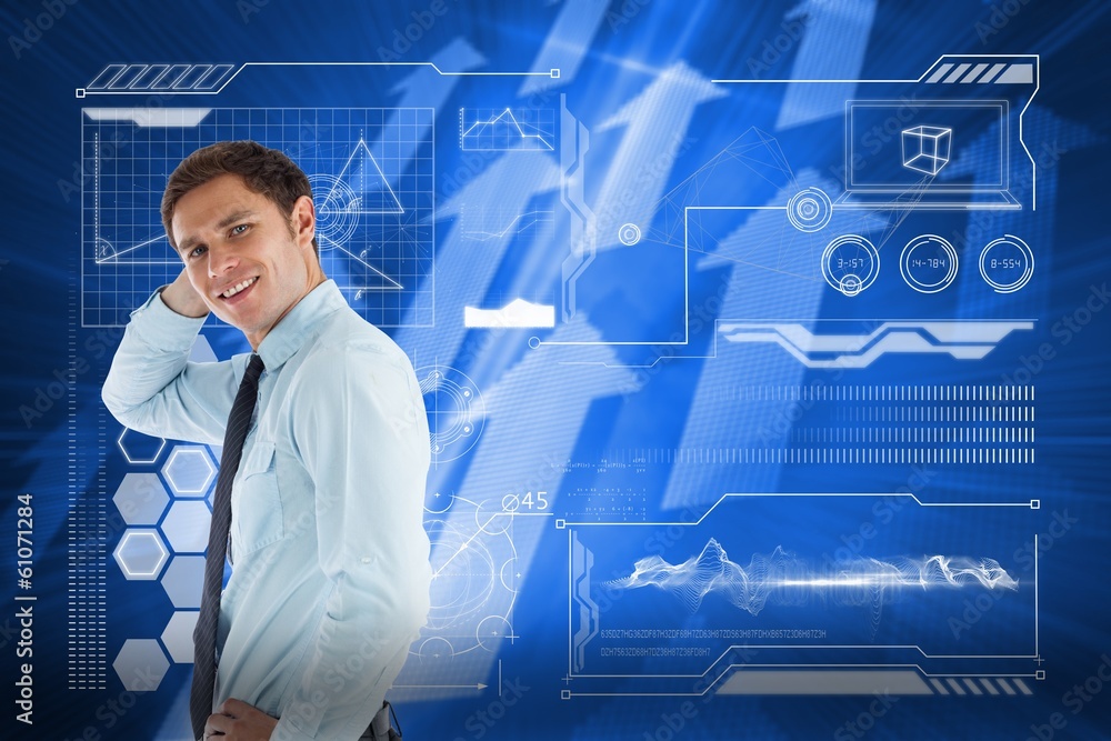 Poster composite image of thinking businessman with hand on head