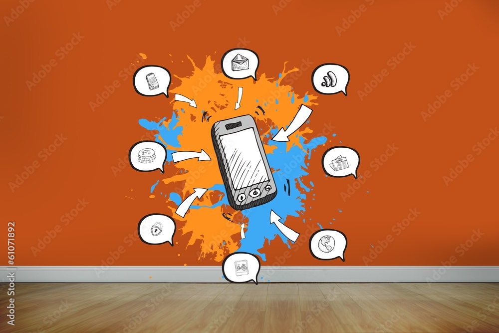 Poster Composite image of smartphone apps on paint splashes
