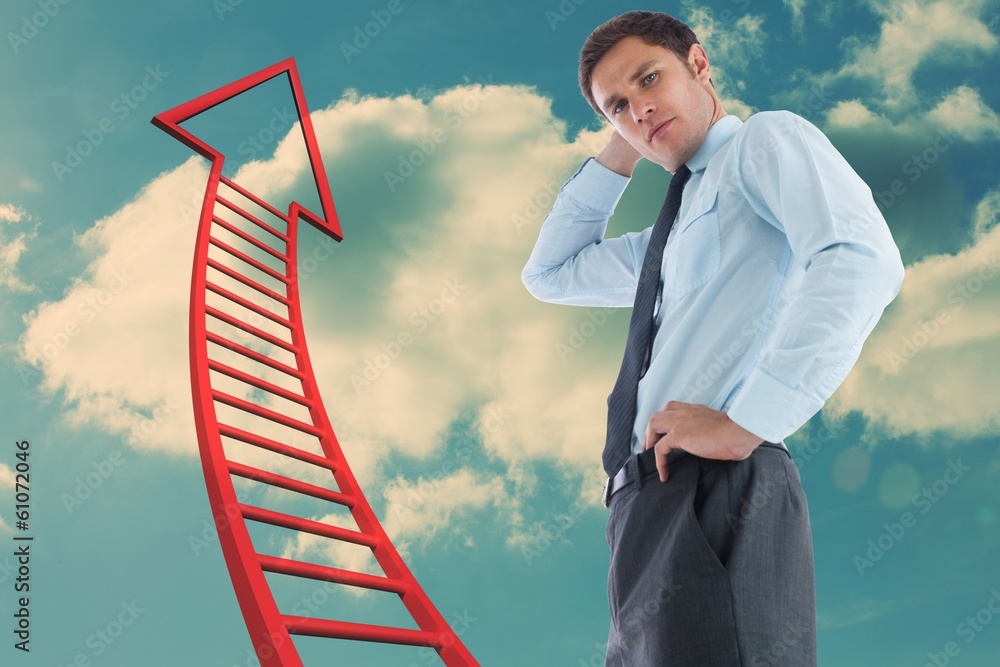 Poster composite image of thinking businessman with hand on head