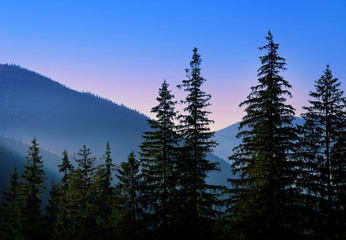 violet sunset in mountains