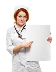 Woman doctor with an empty white board.