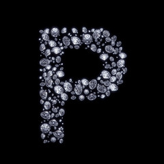 3D Diamond letter P on black isolated with clipping path