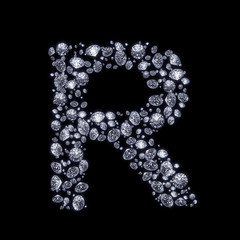 3D Diamond letter R on black isolated with clipping path