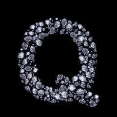 3D Diamond letter Q on black isolated with clipping path