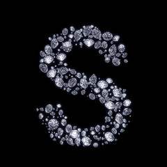 3D Diamond letter S on black isolated with clipping path