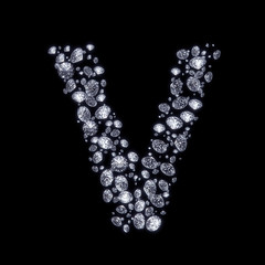 3D Diamond letter V on black isolated with clipping path