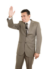 hispanic business man waving, isolated