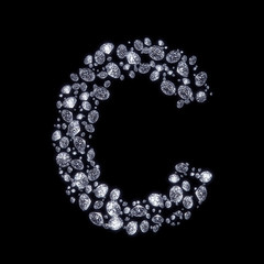 3D Diamond letter C on black isolated with clipping path