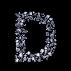 3D Diamond letter D on black isolated with clipping path