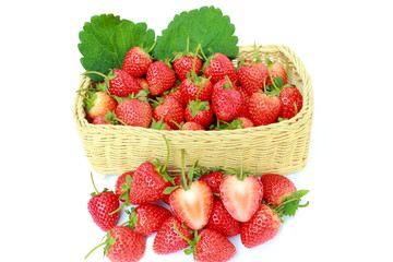 Delicious & fresh strawberry in square shape basket wicker,on wh