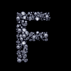 3D Diamond letter F on black isolated with clipping path