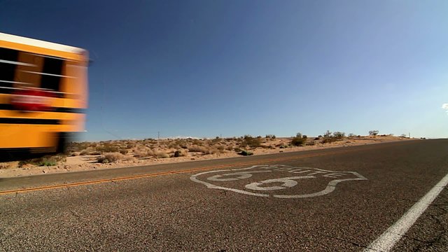 Schoolbus on Route 66 plus sign (Landscape)