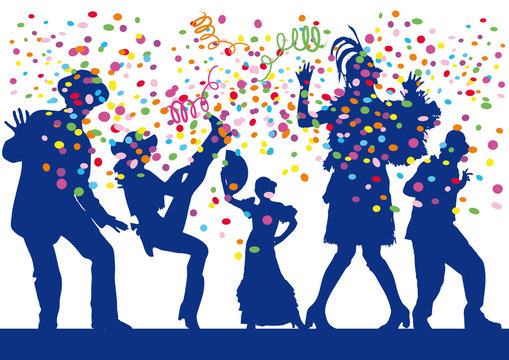 people contour carnival party confetti vector