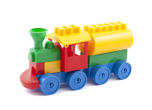 Colorful toy train with clipping path isolated on white
