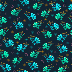 Vector Royal Floral Birds Seamless Pattern