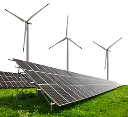 Solar energy panels with wind turbines
