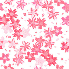 Pink sakura flowers on white seamless pattern, vector