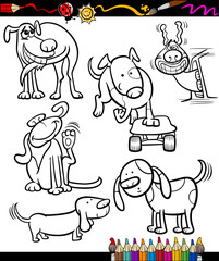cartoon dogs set for coloring book