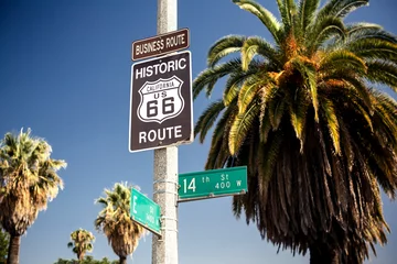 Deurstickers Historic route 66 highway sign © Andrew Bayda