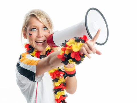 Fu&szlig;ballfan mit Megaphon