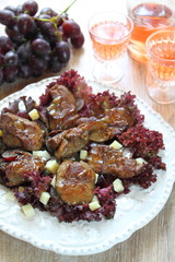 Chicken liver salad with cheese and grapes