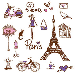 Fototapeta na wymiar Paris symbols doodle - background