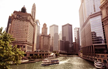 Papier peint photo autocollant rond Ville sur leau Chicago, USA
