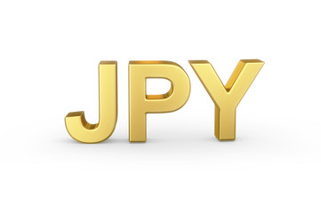 Golden 3D JPY currency shortcut isolated with clipping path